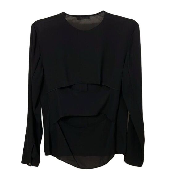 A.L.C. Black Silk Blouse Top Womens Size 4 Cut-Out Back Minimalist Dark Academia - Picture 5 of 12